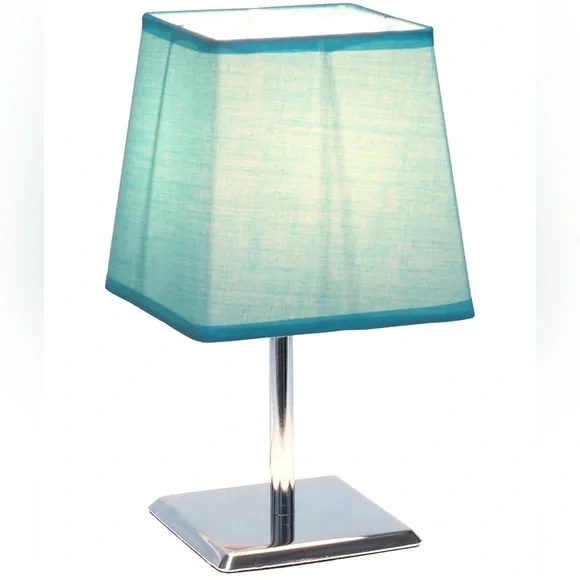 Simple Designs Mini Chrome Squared Empire Fabric Shade Table Lamp,Blue - Picture 7 of 10